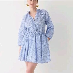 J.Crew Liberty Floral Ruffle Collar Mini Dress Blue White | Size Small | EUC
